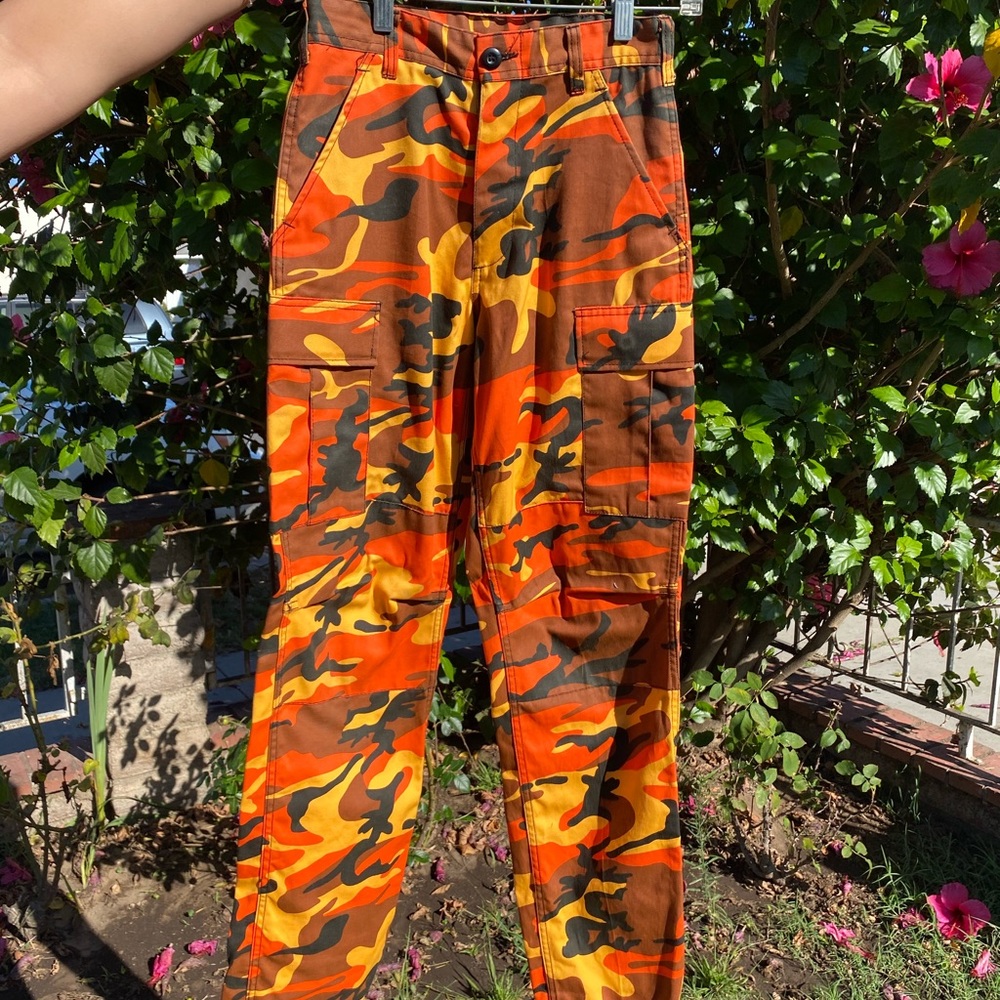 Orange/yellow camo cargo pants